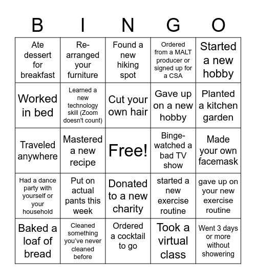 MALT 2020 Bingo Card