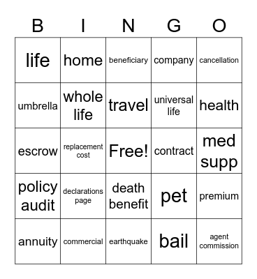 Virtual Insurance BINGO Card