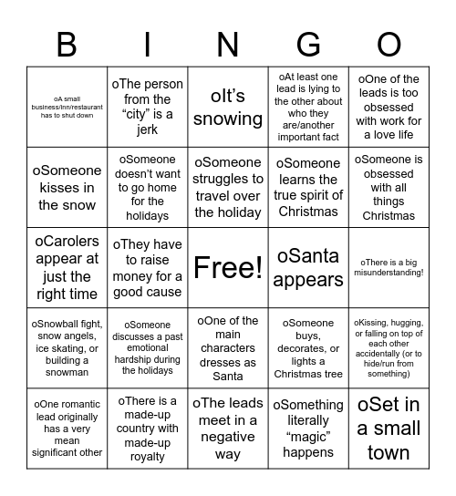 Hallmark Movie Bingo Card