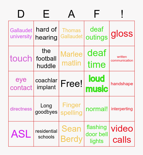 Deaf Culture Bingo Card