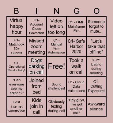 Zoom Meeting Bingo Card