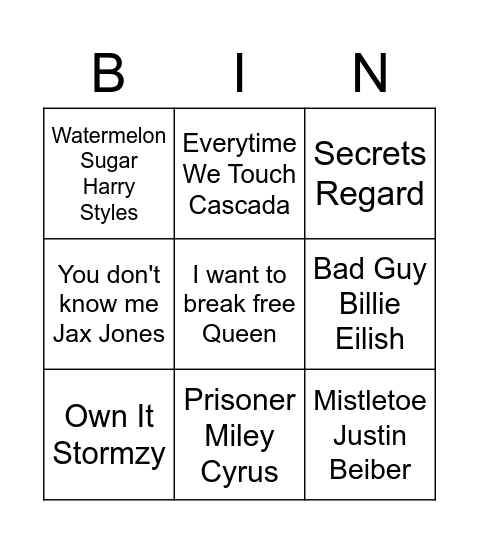 SS Music Bingo Card