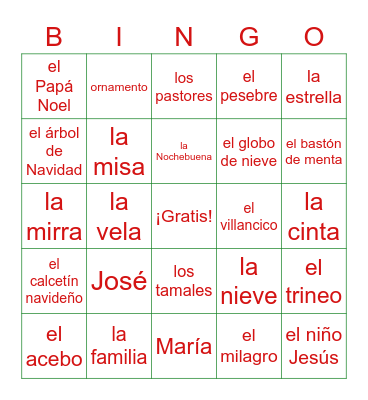 Navidad Bingo Card