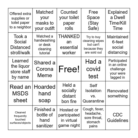 COVID BINGO Card