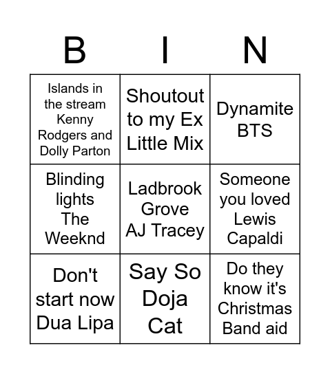 SS Music Bingo Card