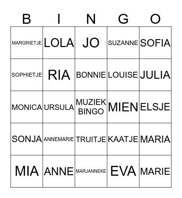 MUZIEKBINGO MET MEISJESNAMEN Bingo Card