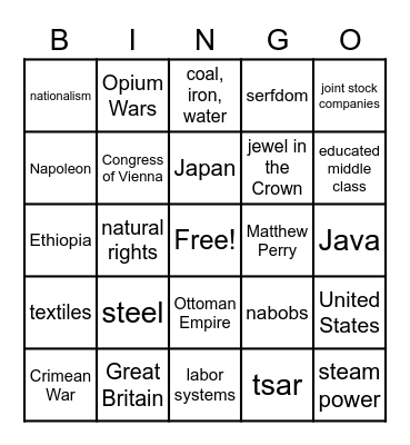 Engrahm's APWH Modern Era Review Bingo Card