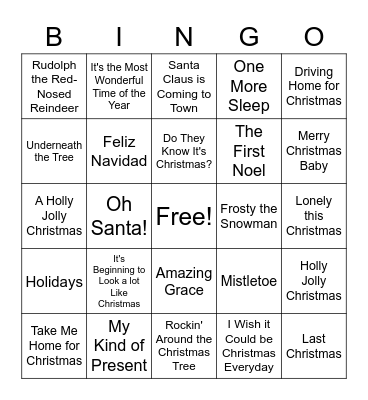 Christmas Song Bingo Card