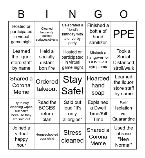 COVID BINGO Card