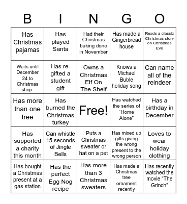 Virtual Holiday Bingo Card