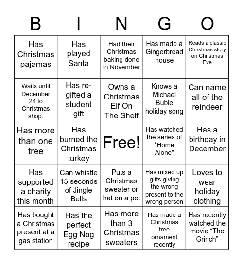 Virtual Holiday Bingo Card