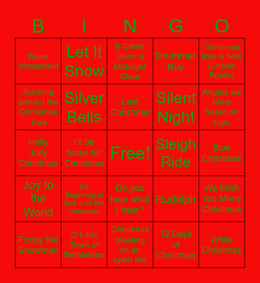 Christmas Song Bingo Card
