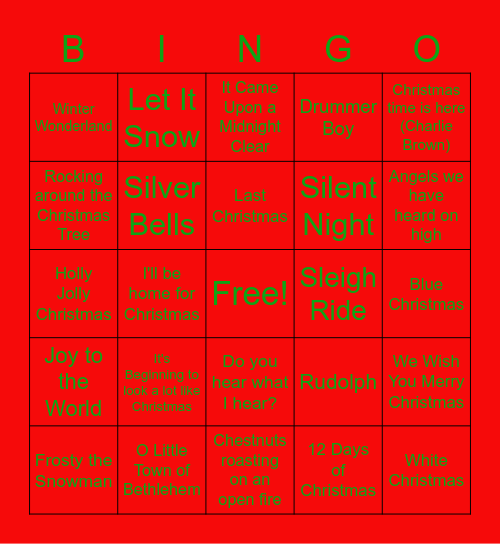 Christmas Song Bingo Card