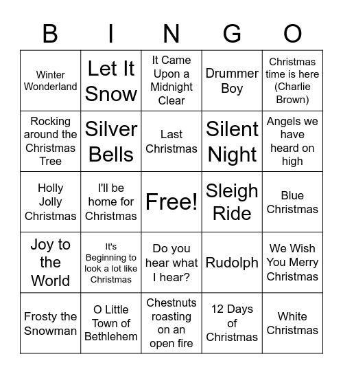 Christmas Song Bingo Card