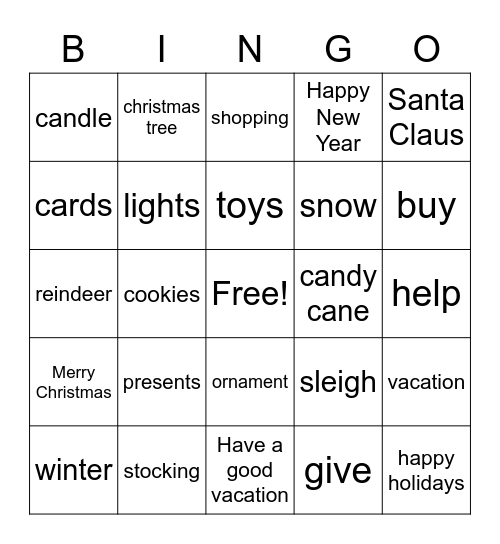 Holiday Bingo Card