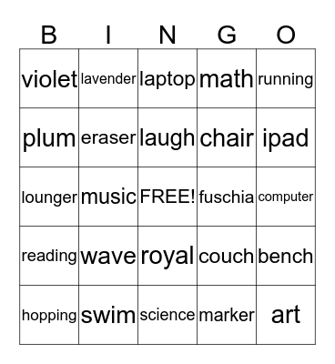 Words Bingo Card