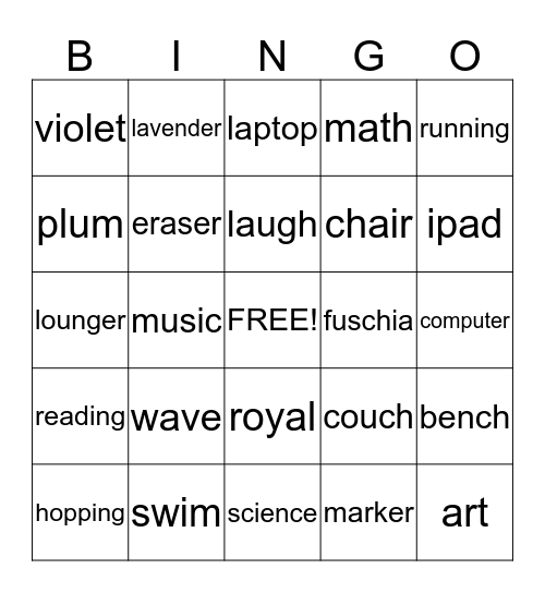 Words Bingo Card