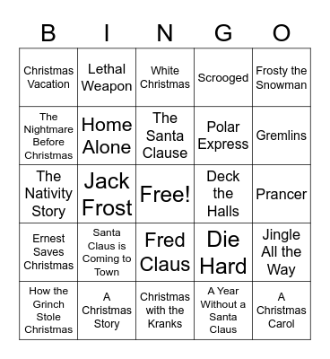 Holiday Movie Bingo Card