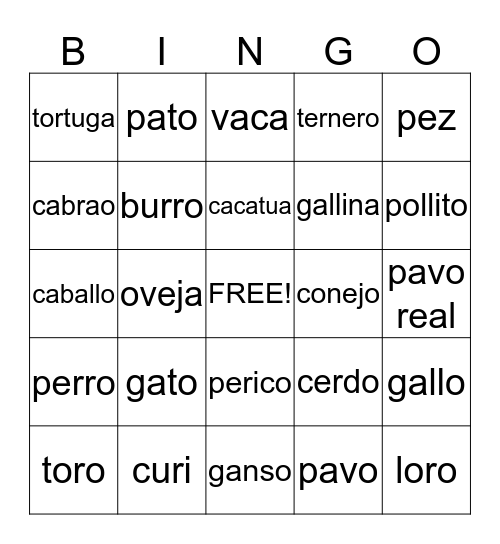 Las Mascotas Bingo Card