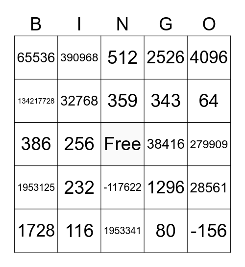 Exponents Bingo Card