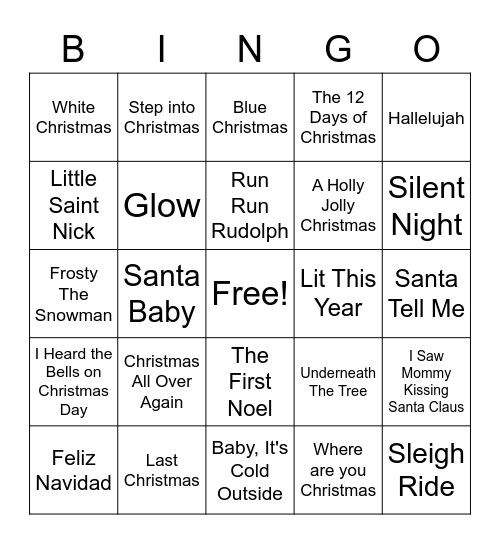 Christmas Music Bingo Card