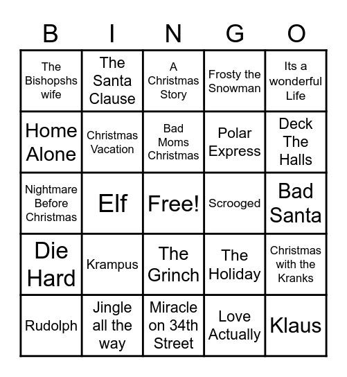 Christmas Movies Bingo Card