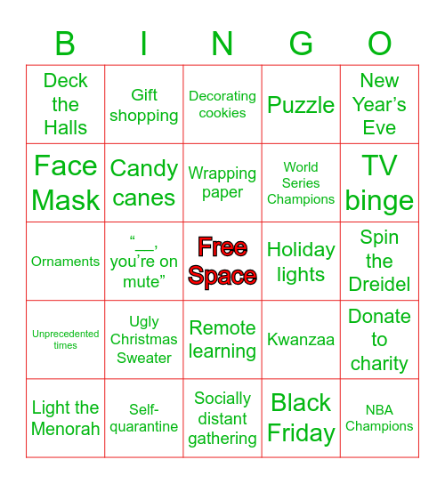 OMLA Holiday Bingo Card