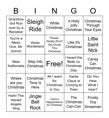 Christmas Music Bingo Card