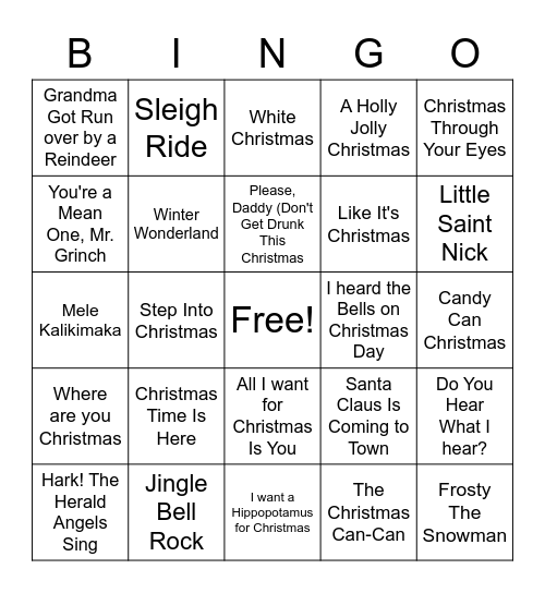 Christmas Music Bingo Card