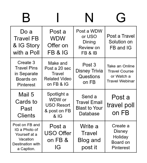 Magical Travel Holiday Marketing Bingo Game Bingo Card