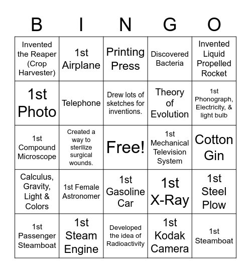 Scientist Bingo Card