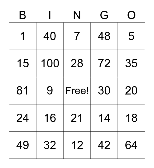 Gulvas Multiplication Bingo Card