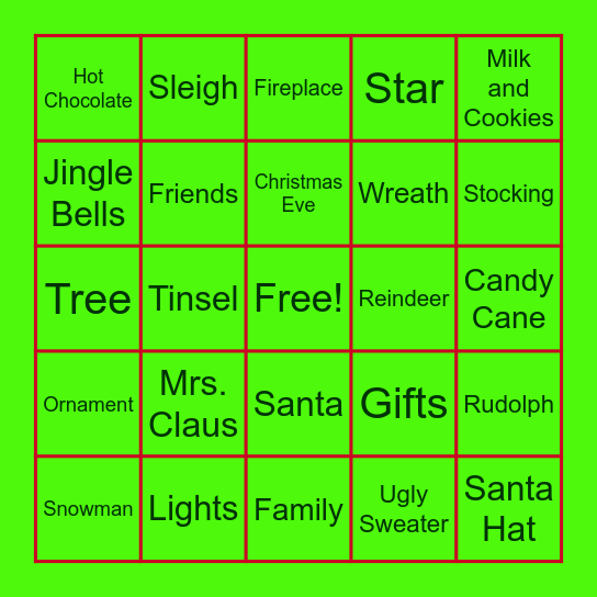 Holiday Words Bingo Card