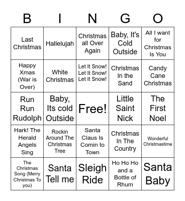 Christmas Music Bingo Card