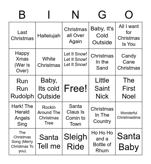 Christmas Music Bingo Card