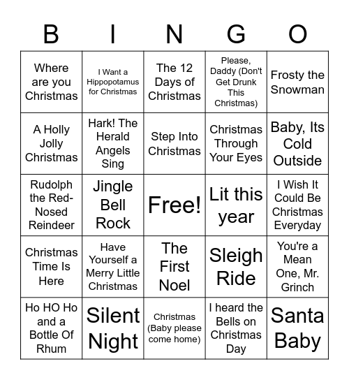 Christmas Music Bingo Card