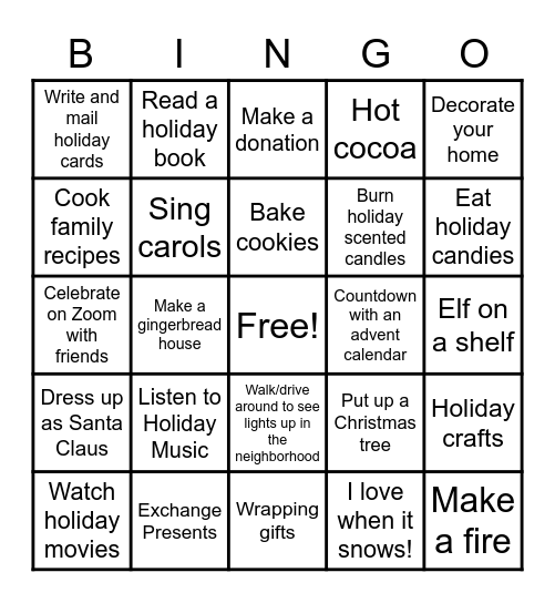 CSTEP Study Break Holiday Bingo Card