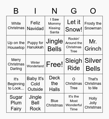 Holiday Song Bingo Card