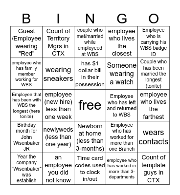 WBS CHRISTMAS PARTY (ice breaker)  Bingo Card