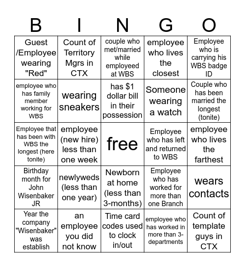 WBS CHRISTMAS PARTY (ice breaker)  Bingo Card