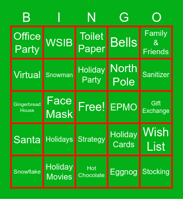 EPMO Virtual Holiday Bingo Card