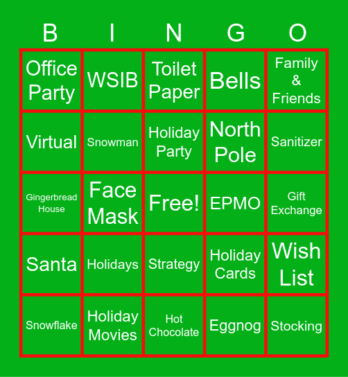 EPMO Virtual Holiday Bingo Card