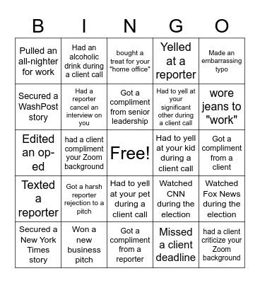 Bingo Round 1 Bingo Card