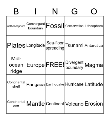 Ms. Walker's Plate Tectonics bingo!! Bingo Card