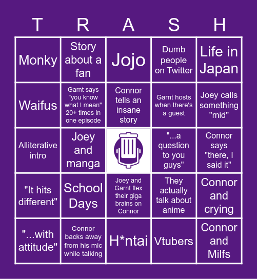 Trash Taste Bingo Card