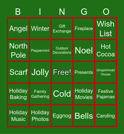 Holiday/Christmas Bingo Card