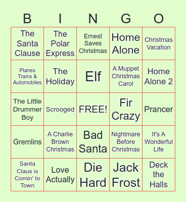 Holiday Movie Bingo Card
