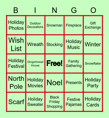 Holiday Bingo Card