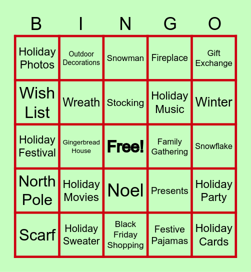 Holiday Bingo Card