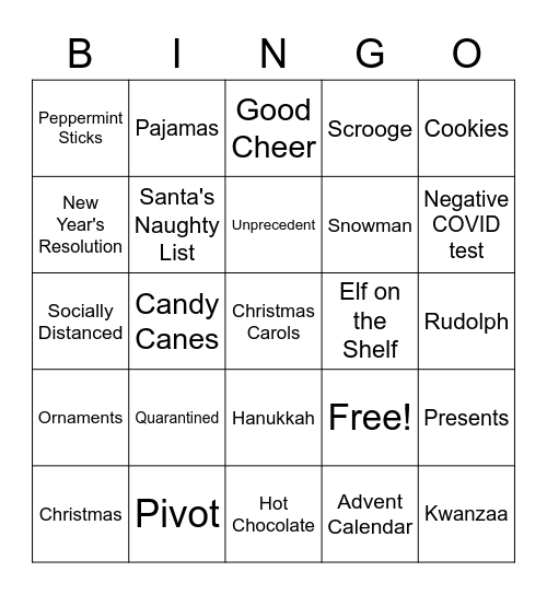 2020 Holiday Bingo Card